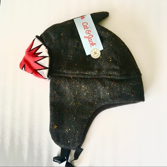 CAT & JACK child's Shark Tweed Trapper Hat OS - Picture 3 of 13